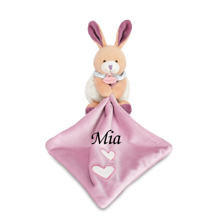  - les lumilunes - mouchoir lapin rose violet cœur 25 cm 